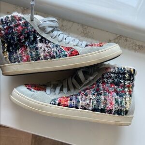 P448 Multicolor Tweed High-Top Sneakers with Gray Suede
